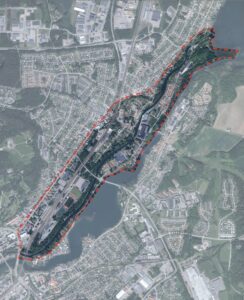 Kartbild med markering för planområdet Kanalstråket. Kartbild.