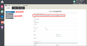 Skärmklipp, ruta för verifiering, samt grunduppgifter och dokumenthantering markerad.